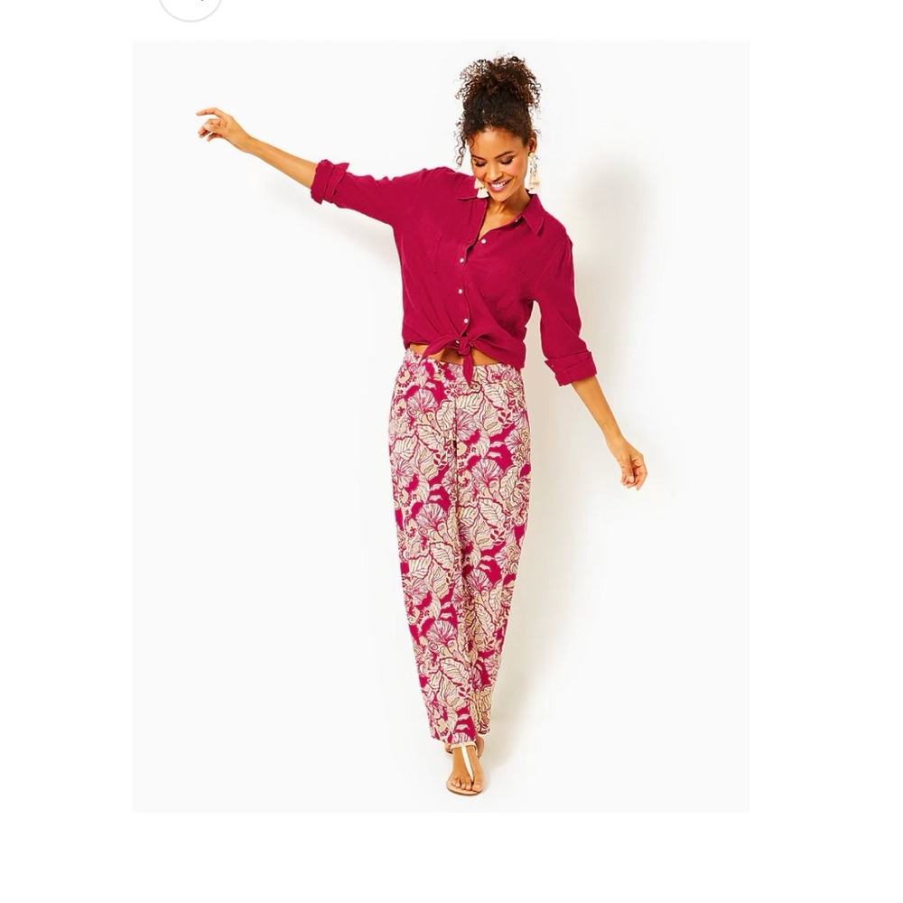 Lilly Pulitzer Bal Harbour Palazzo Poinsettia Red Island Vibes M hemmed to 30”